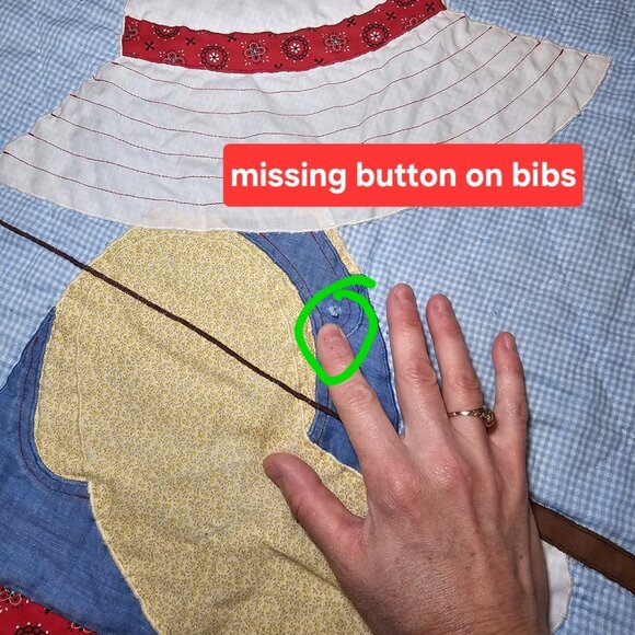 VTG Overall Sam Gone Fishing Blue Quilt Blanket Toddler Coverlet 44 X 60" - Picture 8 of 12